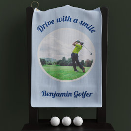 Elegant Golfer Photo Namn Blue Golf Towel