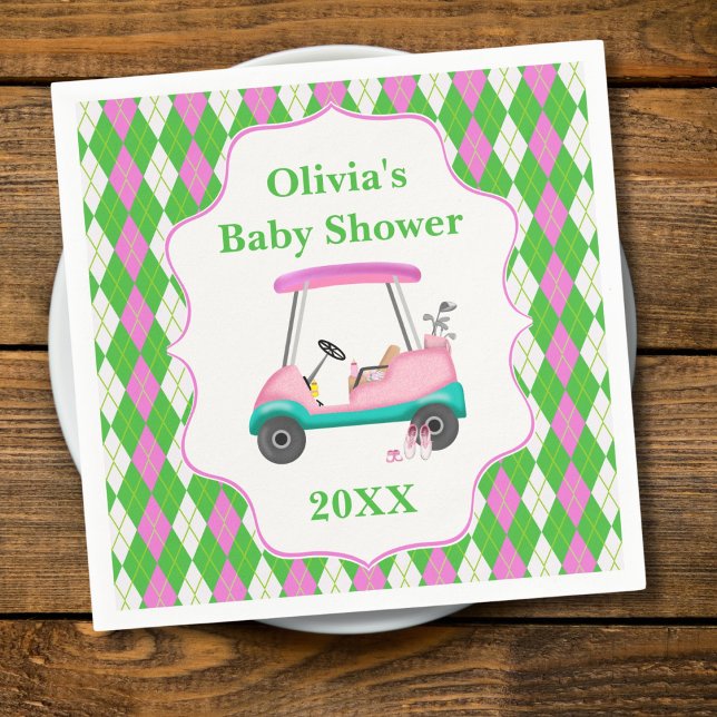 Elegant golfkärra redo för baby shower  pappersservett (Skapare uppladdad)
