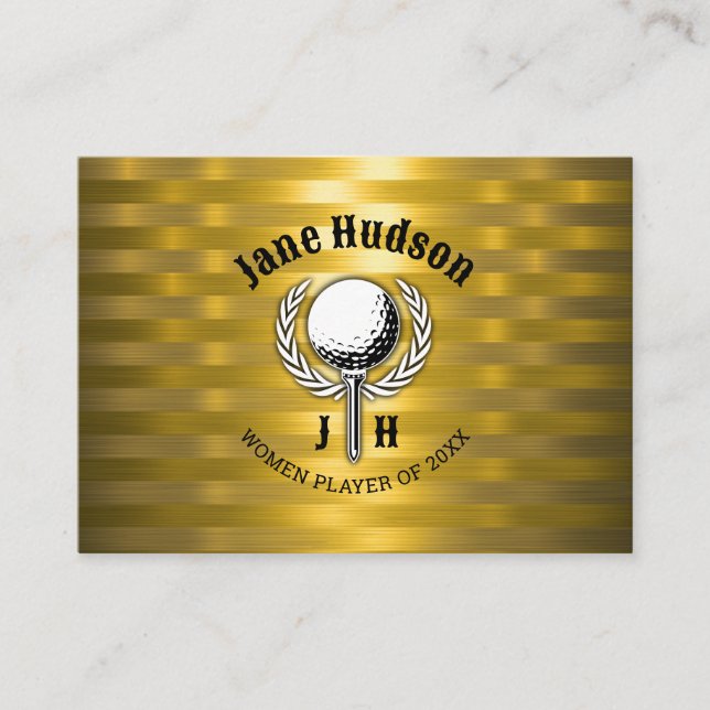 Elegant golfmonogramdesign för damer i guld visitkort (Framsida)