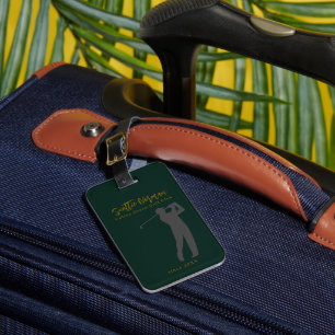 Elegant golfspelare Djupgrön golfbagageetikett Bagagebricka