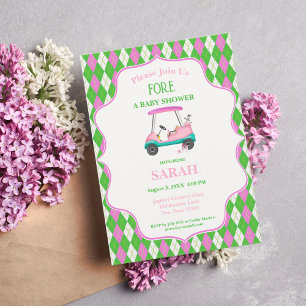 Elegant golfvagn redo för baby shower inbjudningar
