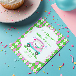 Elegant golfvagn redo för kvinnans födelsedag meddelande vykort