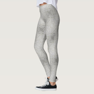 elegant Gomt chic, vit noshörtpärl snöre Leggings