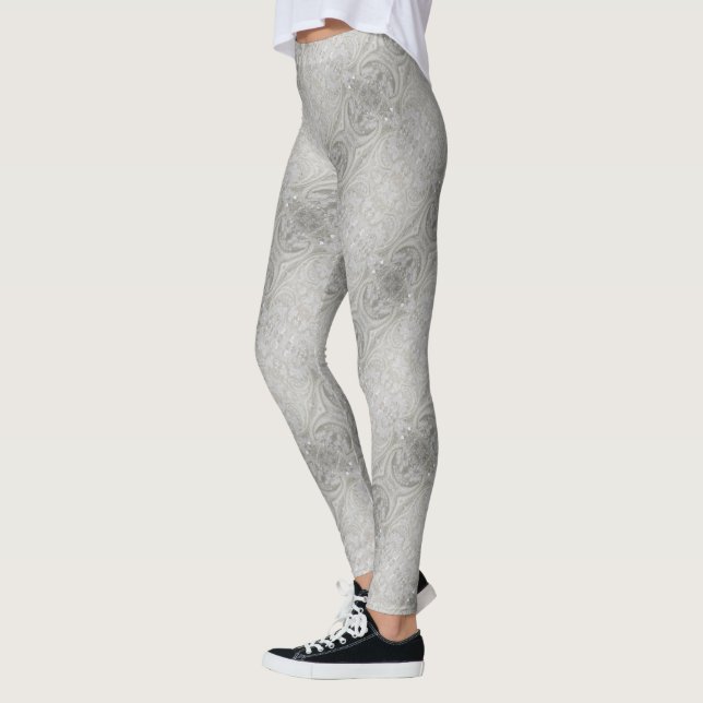elegant Gomt chic, vit noshörtpärl snöre Leggings (Vänster)