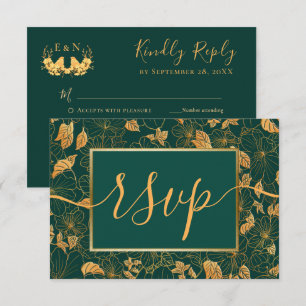 Elegant Gorgous Emerald Grönt & Guld Foliage OSA Kort