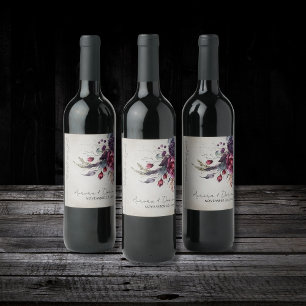 Elegant Goth Blommigt Watercolor Bröllop Vin etike Vinflaska Etikett