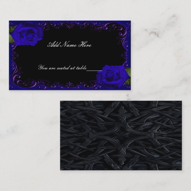Elegant Goth Blue Ro Bord Place Card Placeringskort (Fram/baksida)