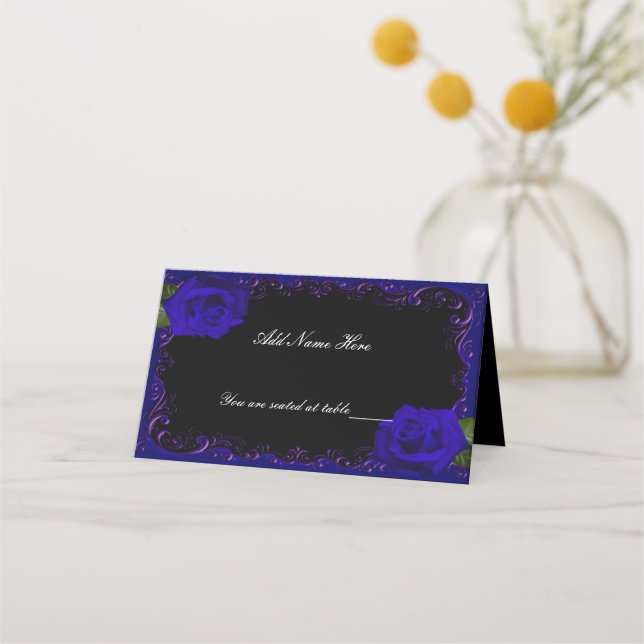 Elegant Goth Blue Ro Bord Place Card Placeringskort (Framsida)