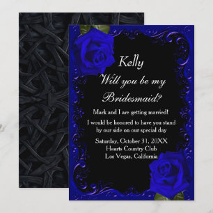 Elegant Goth Blue Ro Bridesmaid Inbjudningar