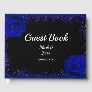 Elegant Goth Blue Ro Bröllop Guest Bok