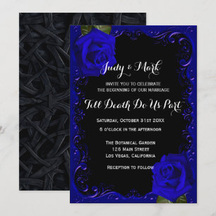 Elegant Goth Blue Ro Bröllop Inbjudningar