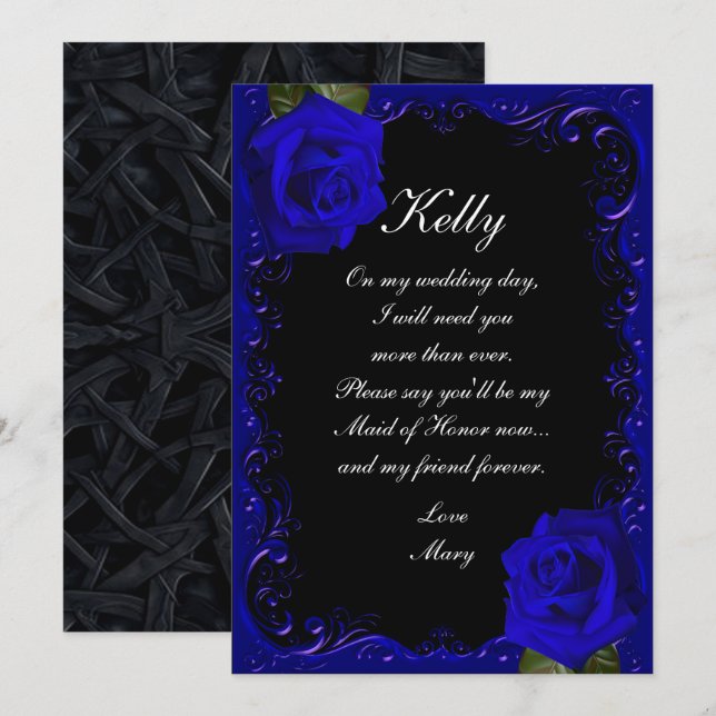 Elegant Goth Blue Ro Maid of honor Inbjudningar (Fram/baksida)