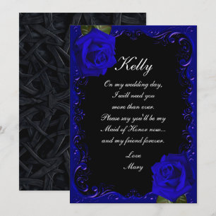 Elegant Goth Blue Ro Maid of honor Inbjudningar