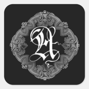 Elegant Goth Initial A-fästare Fyrkantigt Klistermärke