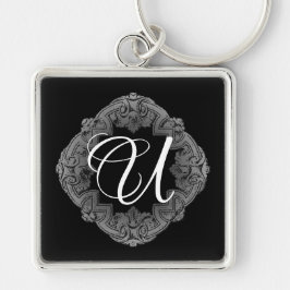 Elegant Goth Initial Fyrkantig Silverfärgad Nyckelring