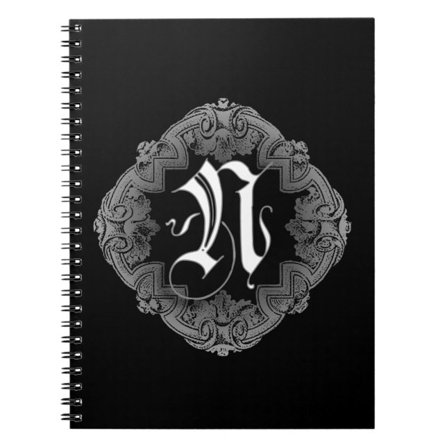 Elegant Goth Initial N Anteckningsbok Med Spiral (Framsidan)