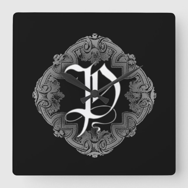 Elegant Goth Initial P Fyrkantig Klocka (Framsida)