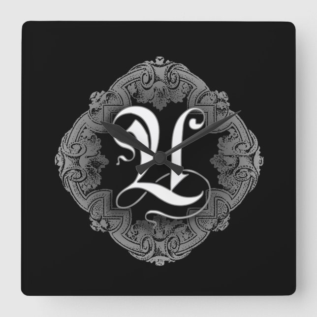 Elegant Goth Initial U Fyrkantig Klocka (Framsida)