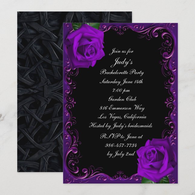 Elegant Goth Lila Ro Bachelorette Party Inbjudningar (Fram/baksida)