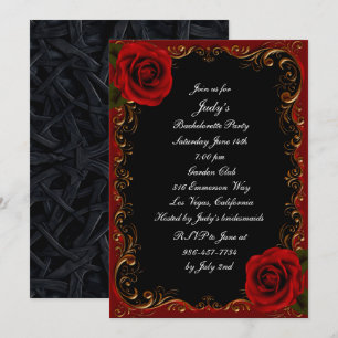 Elegant Goth Röd ros Bachelorette Party Inbjudningar