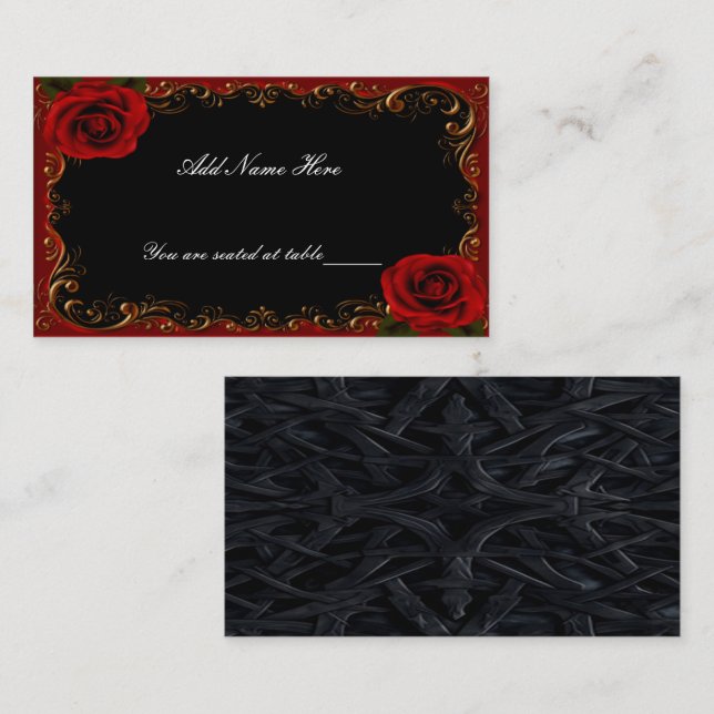 Elegant Goth Röd ros Bord Place Card Placeringskort (Fram/baksida)