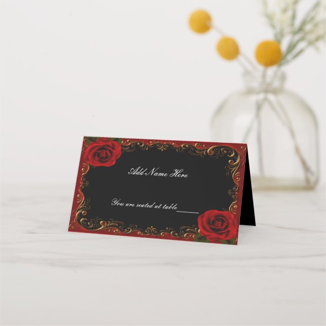 Elegant Goth Röd ros Bord Place Card Placeringskort (Framsida)