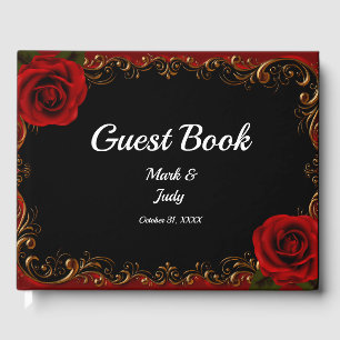 Elegant Goth Röd ros Bröllop Guest Bok