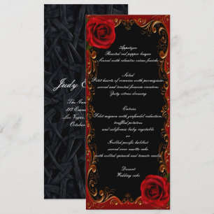 Elegant Goth Röd ros Bröllop Menu Meny