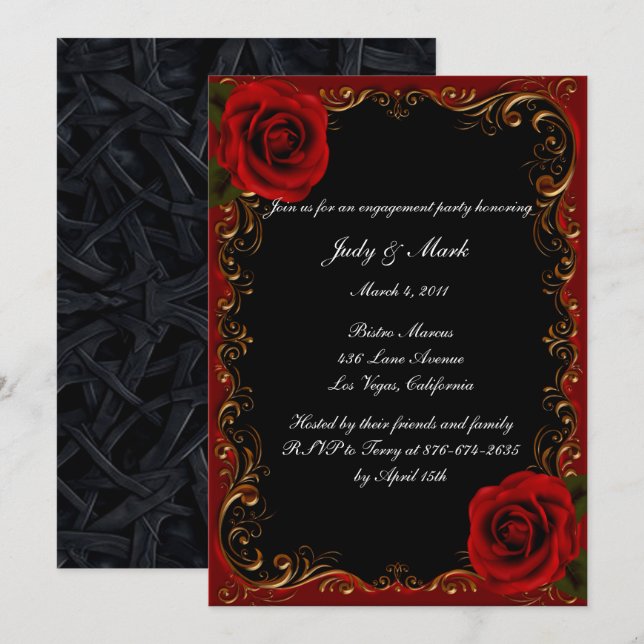 Elegant Goth Röd ros Förlovningsfest Inbjudningar (Fram/baksida)