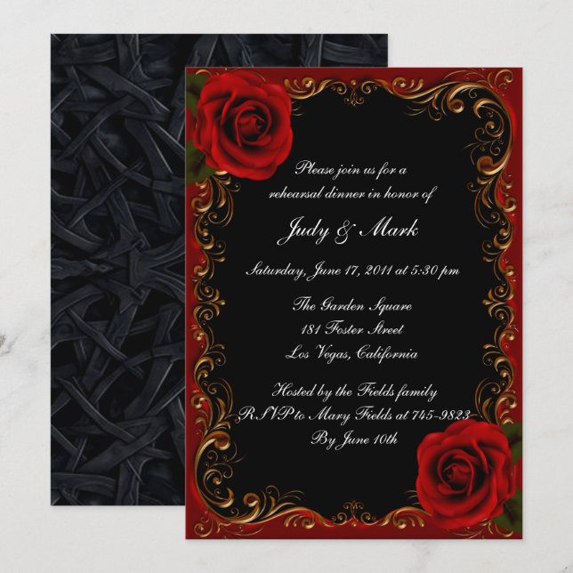 Elegant Goth Röd ros Rehearsal Middag Inbjudningar (Fram/baksida)