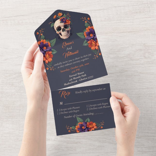 Elegant Gothic 3D Blommigt Skull bröllop (Tearaway)