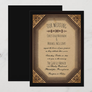 Elegant Gothic and Deco Ram Cornices Bröllop Inv Inbjudningar