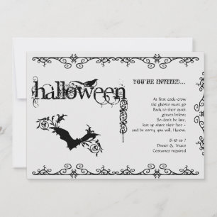 Elegant Gothic Black and White Halloween fest Inbjudningar