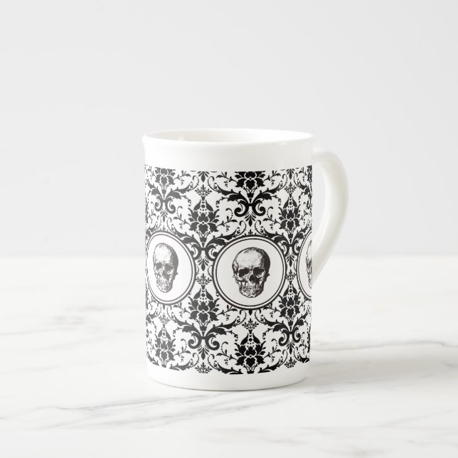 Elegant Gothic Black and White Skull Benporslin Mugg (Framsida höger)