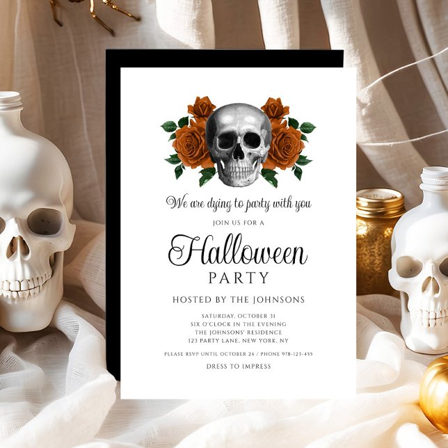 Elegant Gothic Black Blommigt Skull Halloween Inbjudningar (Elegant Gothic Black Floral Skull Halloween Invitation)