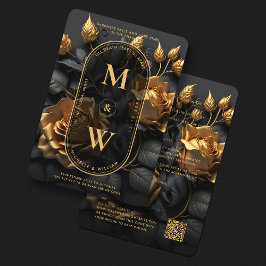 Elegant Gothic Black Guld Ro Boho Lux Bröllop Inbjudningar