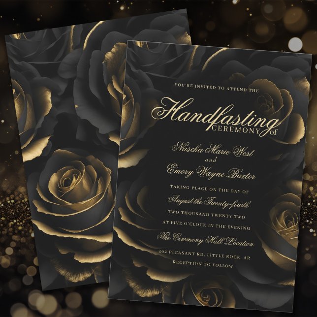 Elegant Gothic Black & Guld Ro Handfastsättning Inbjudningar (Skapare uppladdad)