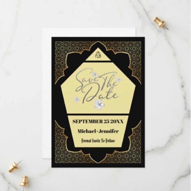 Elegant Gothic Black och Golden Save Date Card Spara Datumet (Skapare uppladdad)