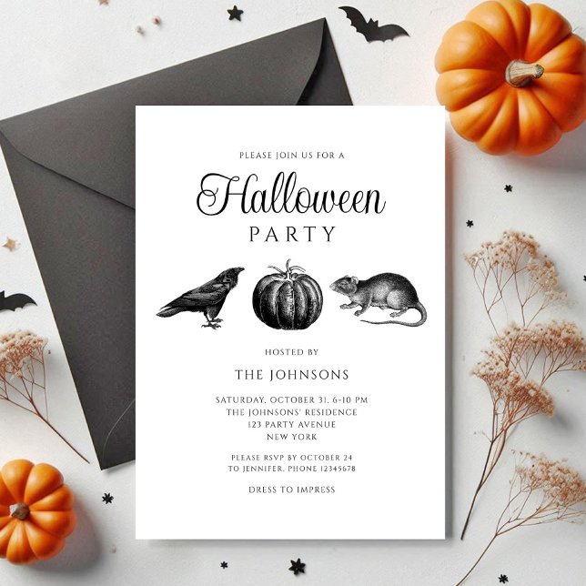 Elegant Gothic Black Pumpkin Halloween Inbjudningar (Elegant Gothic Black Pumpkin Halloween Invitation)