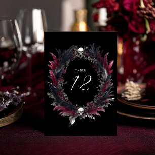 Elegant Gothic Black Red Feather WAN Bröllop Bordsnummer