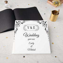 Elegant Gothic Black Ro Monogram Bröllop Gästböcker