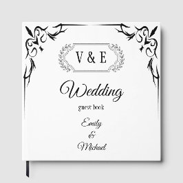 Elegant Gothic Black Ro Monogram Bröllop Gästböcker