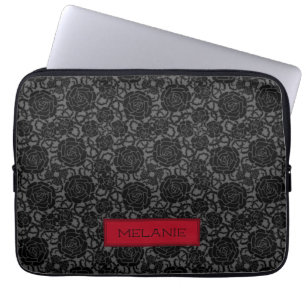 Elegant Gothic Black Ro Mönster Personlig Laptop Fodral