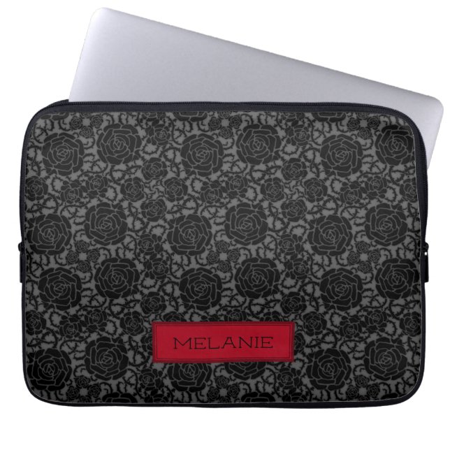 Elegant Gothic Black Ro Mönster Personlig Laptop Fodral (Framsidan)