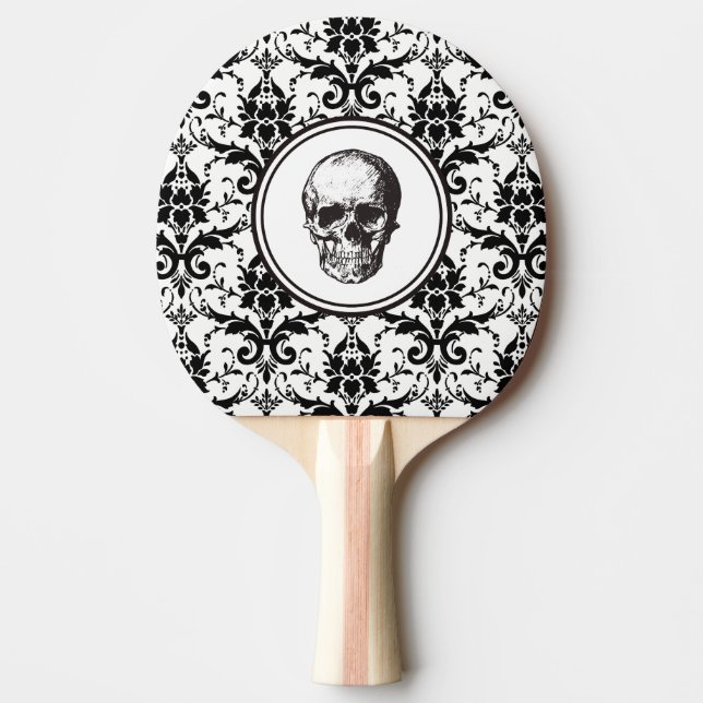 Elegant Gothic Black Skull Damask Pingisracket (Framsidan)