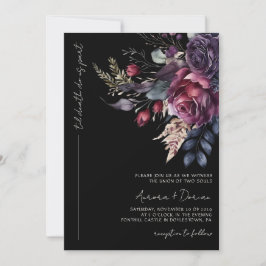Elegant Gothic Black Watercolor Blommigt Bröllop Inbjudningar