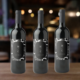 Elegant Gothic Blommigt Bröllop Black Vinflaska Etikett