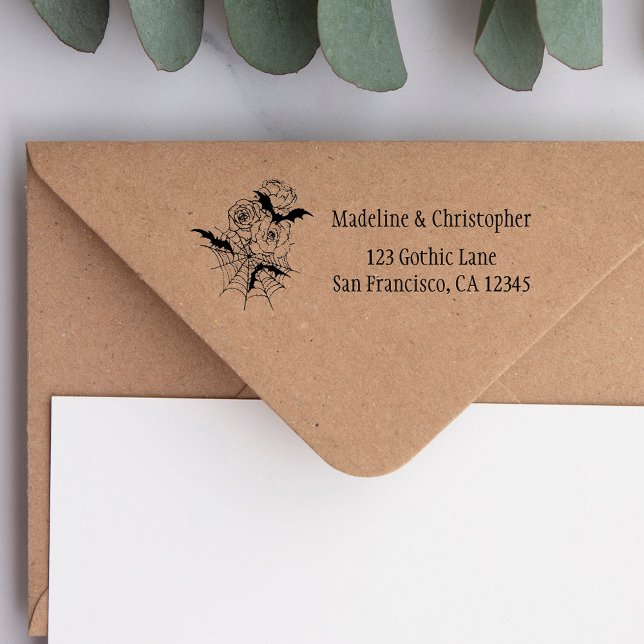 Elegant Gothic Blommigt Bröllop Returadress Självfärgande Stämpel (Skapare uppladdad)