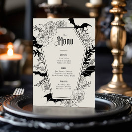 Elegant Gothic Blommigt Grått Bröllop Meny