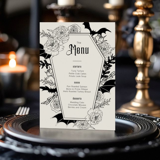 Elegant Gothic Blommigt Grått Bröllop Meny (Skapare uppladdad)